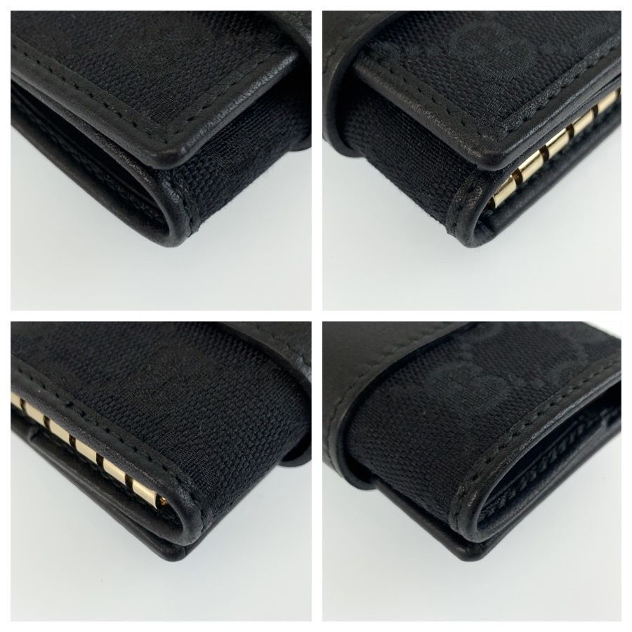 Gucci Black Gold GG Canvas Leather Key Case Key Holder — view 7