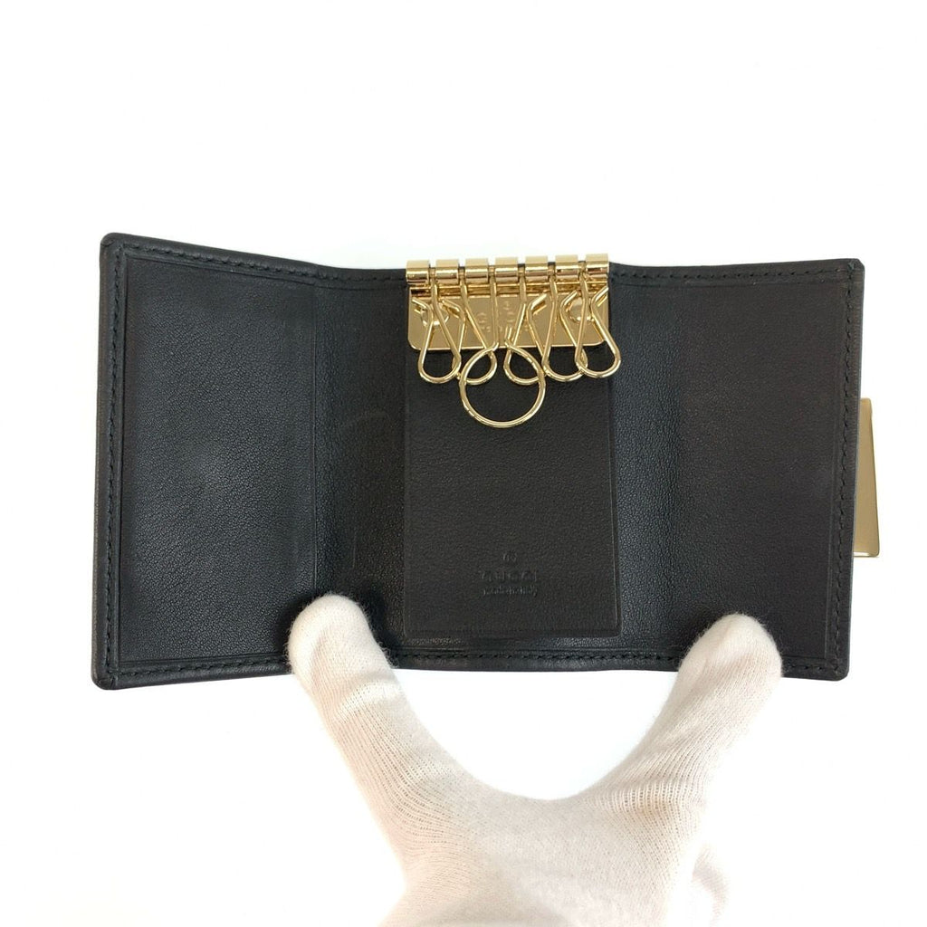 Gucci Black Gold GG Canvas Leather Key Case Key Holder — view 4