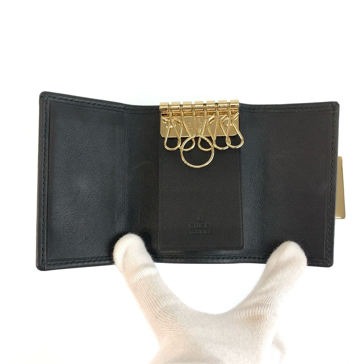 Gucci Black Gold GG Canvas Leather Key Case Key Holder — view 4