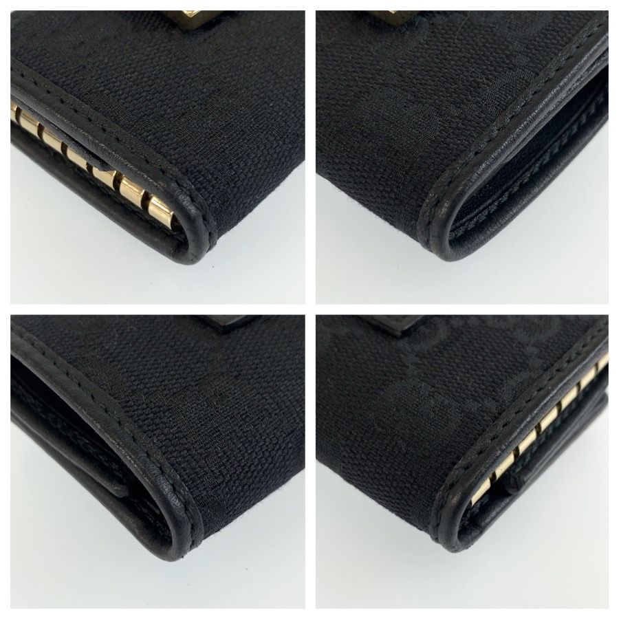 Gucci Black Gold GG Canvas Leather Key Case Key Holder — view 6