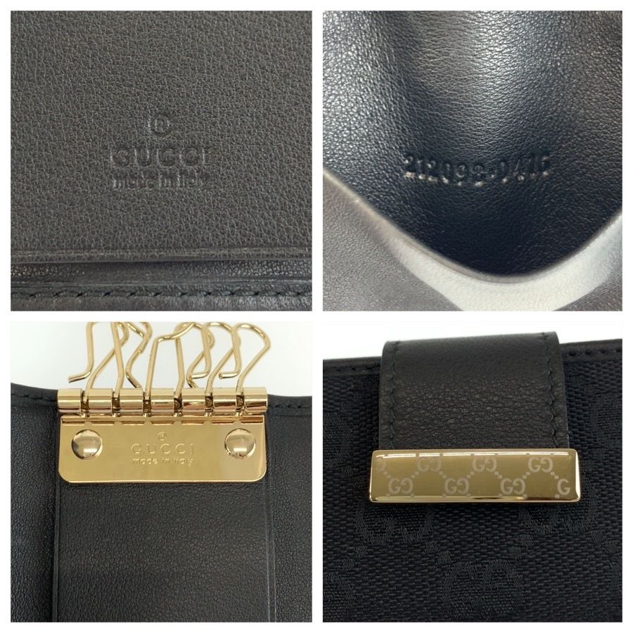 Gucci Black Gold GG Canvas Leather Key Case Key Holder — view 3