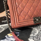 Chanel Boy Chain Shoulder Quilted Bag Red — view 4