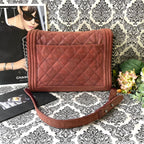 Chanel Boy Chain Shoulder Quilted Bag Red — view 3