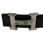 Hermes Belt 85 H Black Gold Silver Leather — view 3