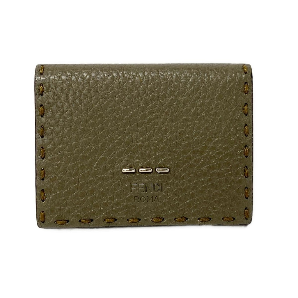 Fendi Trifold Wallet Selleria Gray Yellow Leather