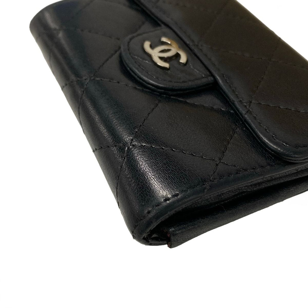 Chanel Coin Purse Quilted Black Silver Lambskin — view 6