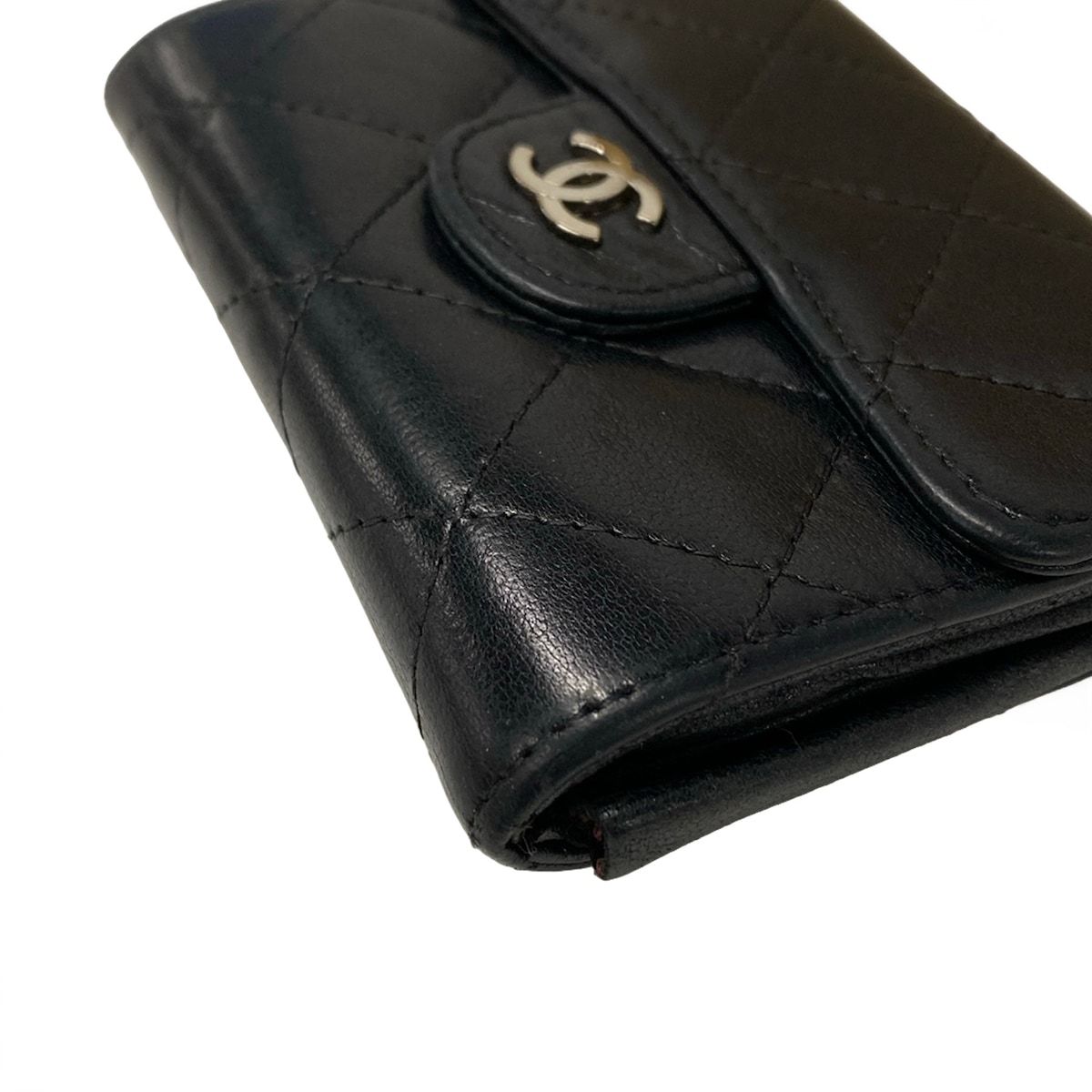 Chanel Coin Purse Quilted Black Silver Lambskin — view 6