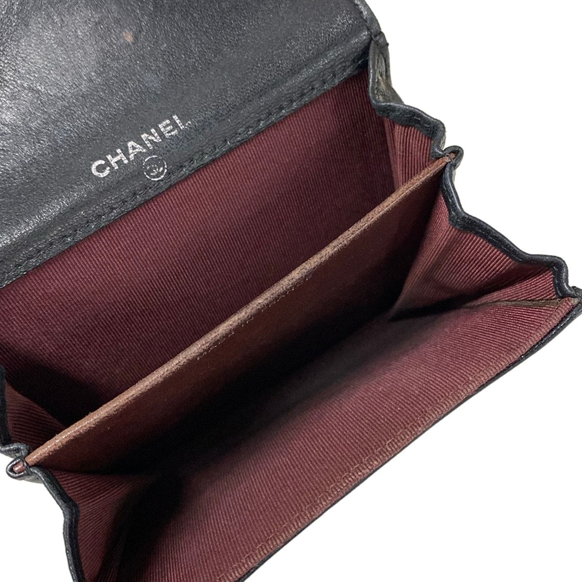 Chanel Coin Purse Quilted Black Silver Lambskin — view 3