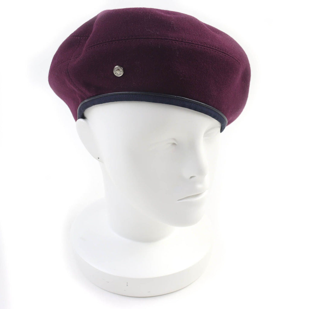 Hermes Santoreno Cashmere 100% Sellier Buttons Leather Beret Wine Red 58 Hat