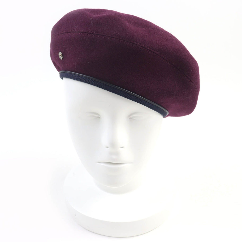 Hermes Santoreno Cashmere 100% Sellier Buttons Leather Beret Wine Red 58 Hat — view 2