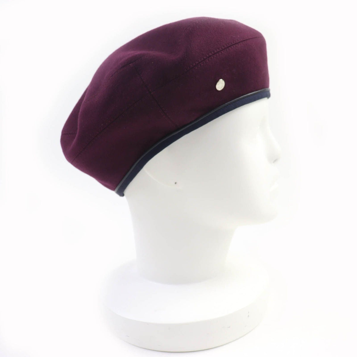 Hermes Santoreno Cashmere 100% Sellier Buttons Leather Beret Wine Red 58 Hat — view 5