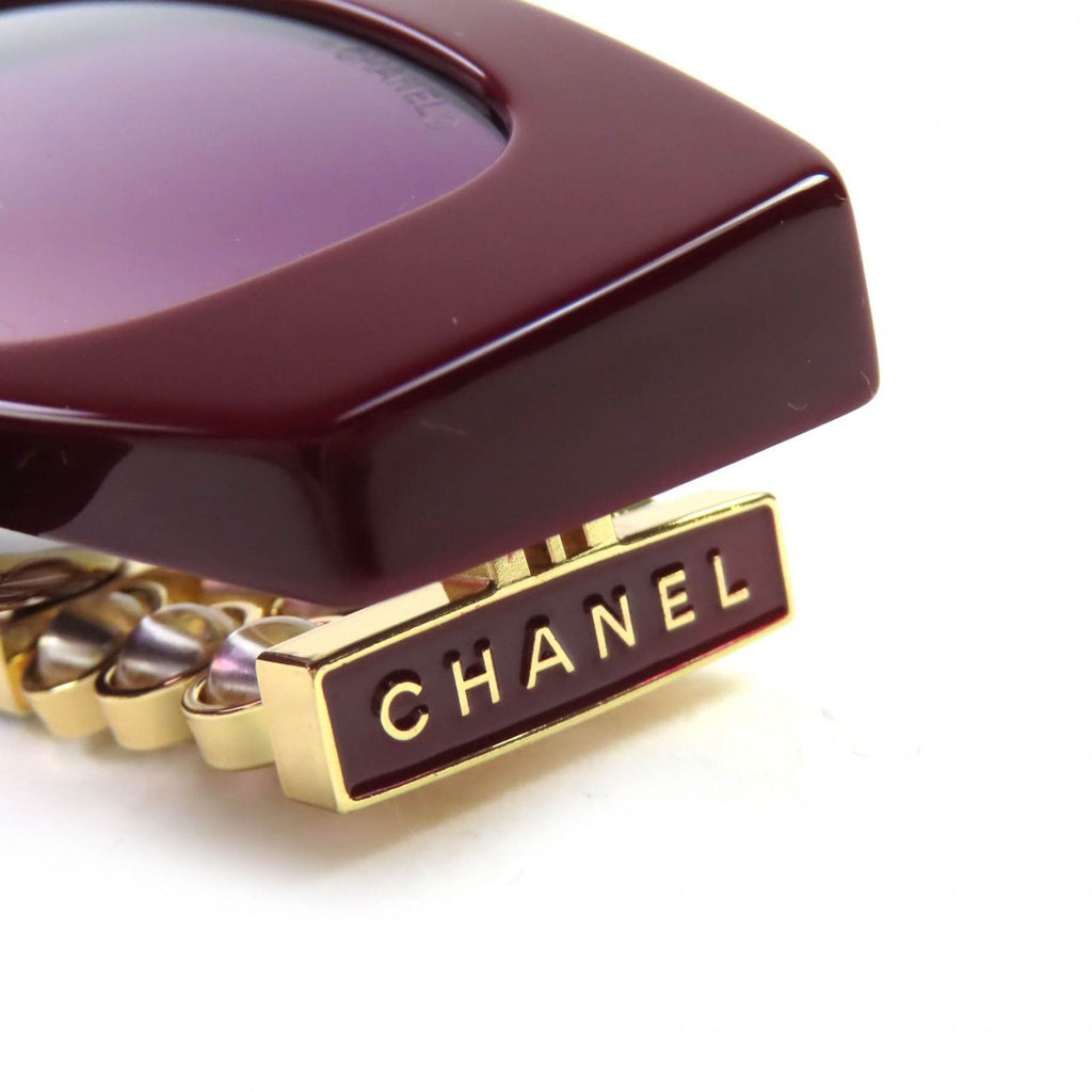 Chanel CC Logo Oval Shape Eyewear Sunglasses Burgundy Gold Demo Lens — view 8