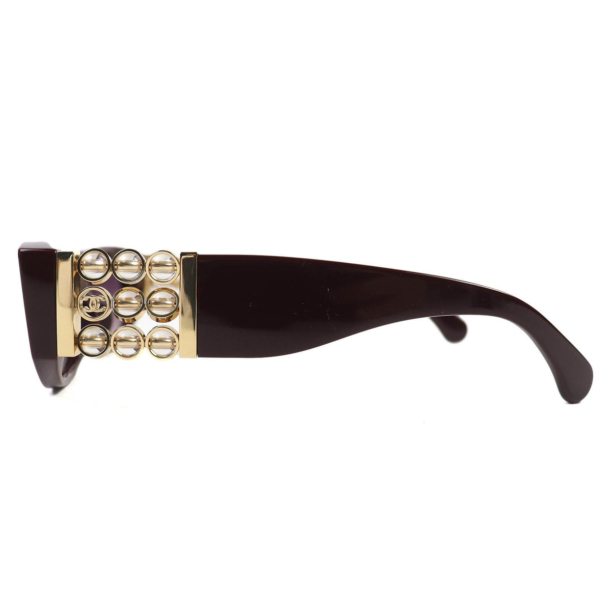 Chanel CC Logo Oval Shape Eyewear Sunglasses Burgundy Gold Demo Lens — view 3