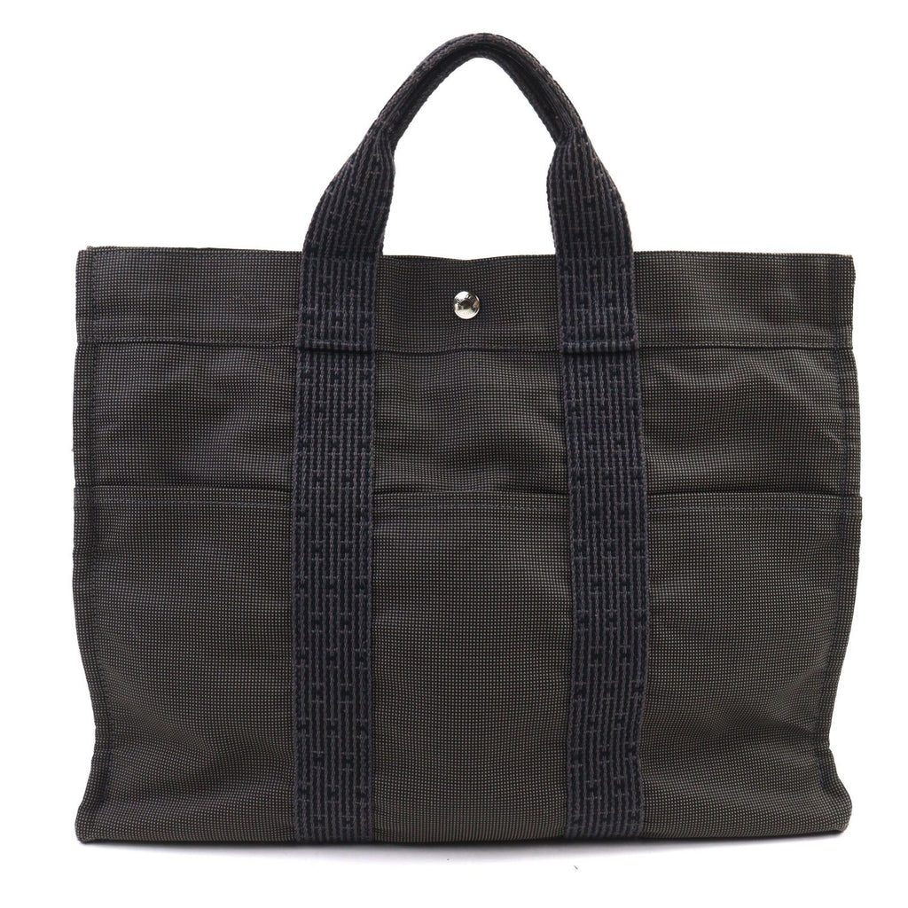 Hermes Herline MM Silver H Logo Sellier Buttons Canvas Tote Bag Gray — view 2