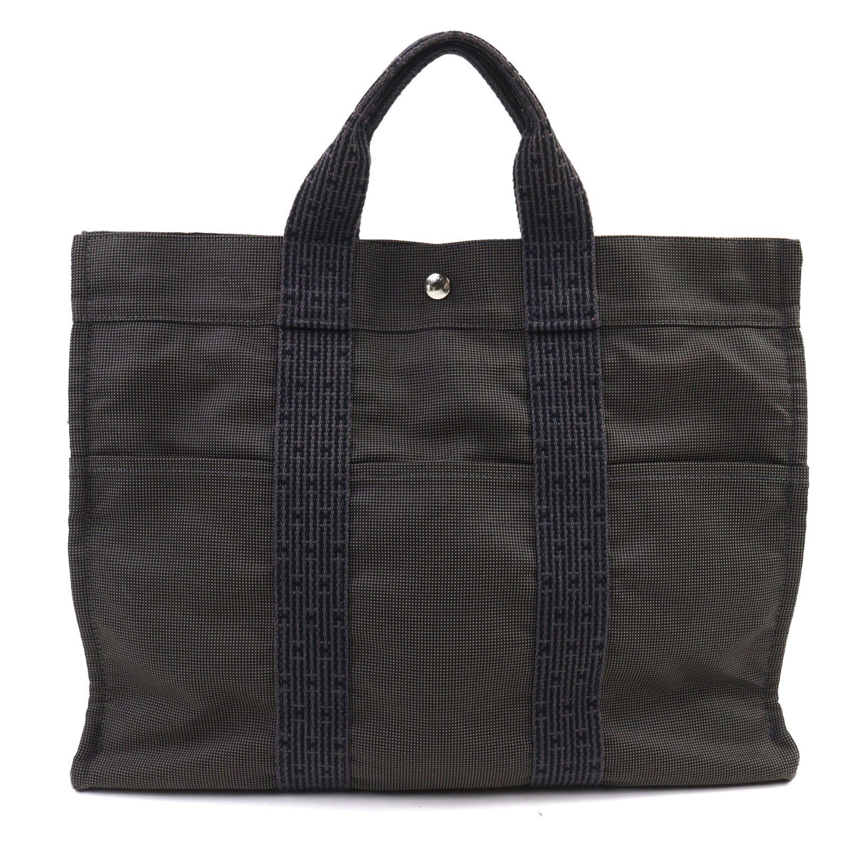 Hermes Herline MM Silver H Logo Sellier Buttons Canvas Tote Bag Gray — view 2