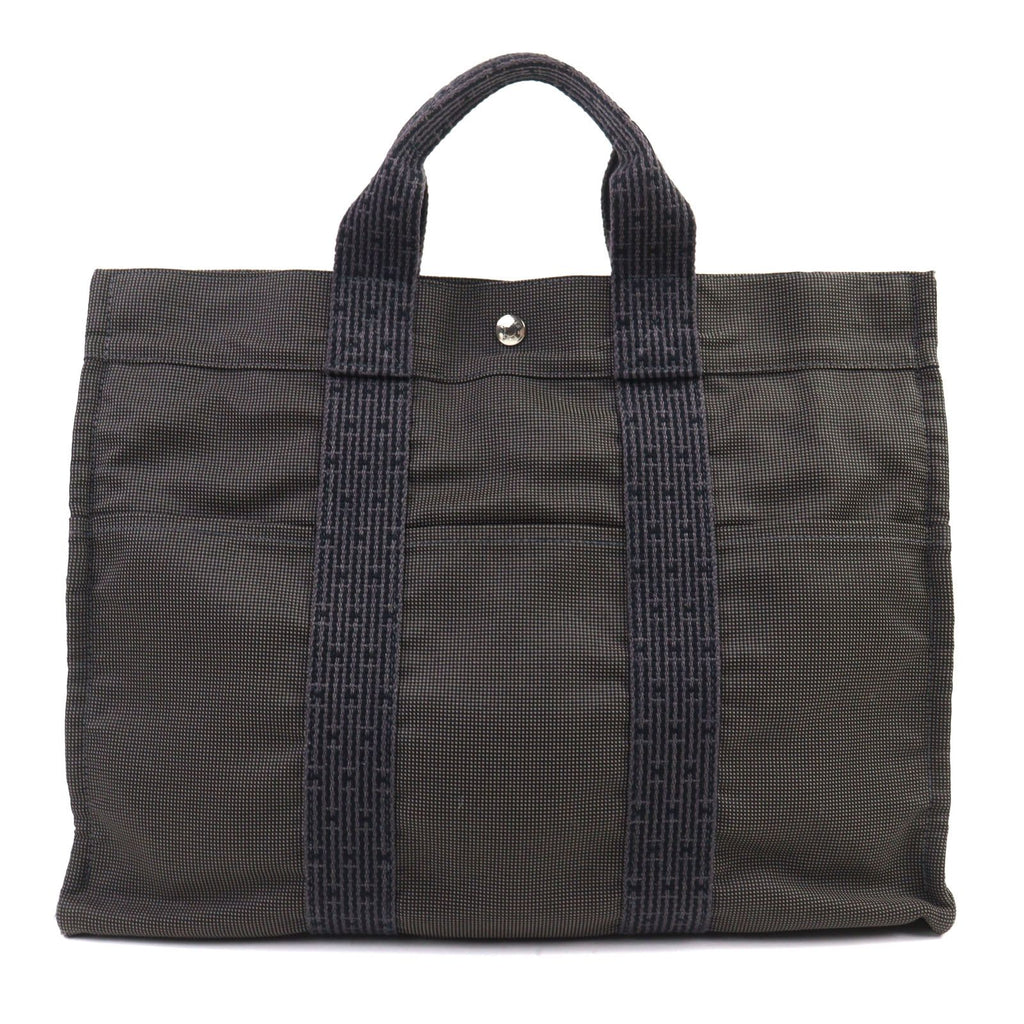 Hermes Herline MM Silver H Logo Sellier Buttons Canvas Tote Bag Gray