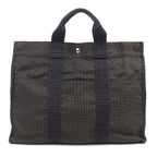 Hermes Herline MM Silver H Logo Sellier Buttons Canvas Tote Bag Gray