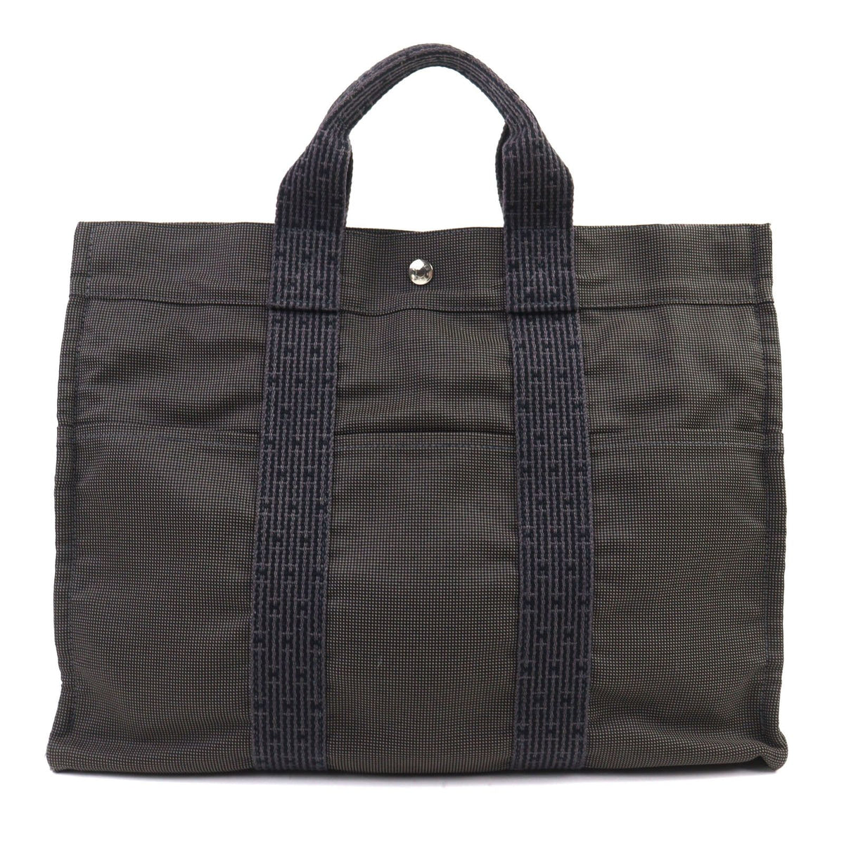 Hermes Herline MM Silver H Logo Sellier Buttons Canvas Tote Bag Gray