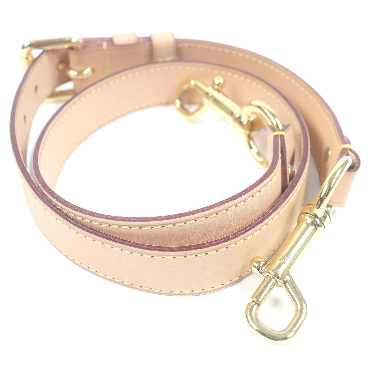 Louis Vuitton Vachetta Leather LV Logo Shoulder Strap Belt Beige Gold