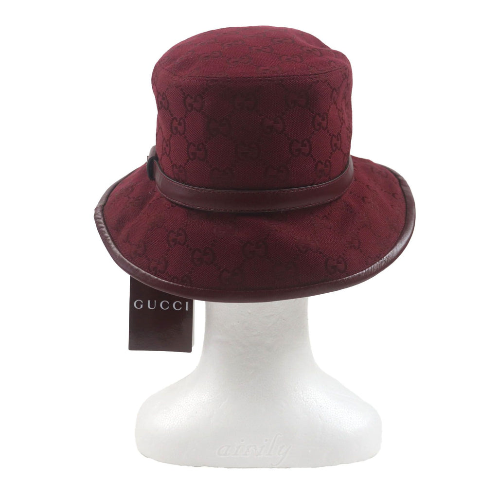 Gucci GG Monogram Leather Hat Bucket Hat Bordeaux 58 — view 5