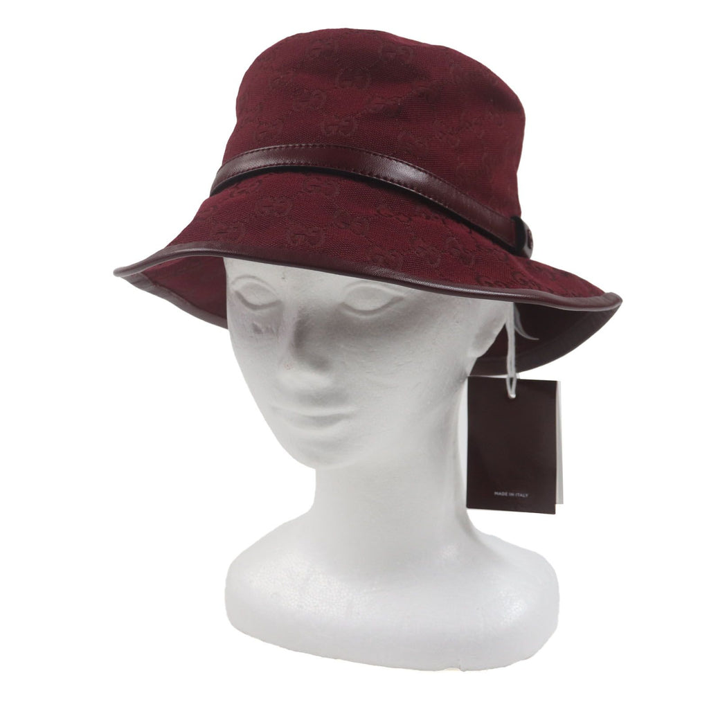 Gucci GG Monogram Leather Hat Bucket Hat Bordeaux 58 — view 3