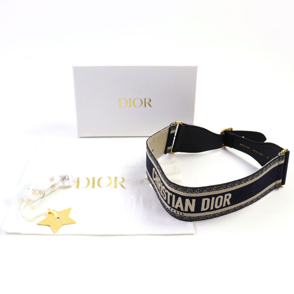Dior Embroidery Logo Canvas Belt Indigo Blue — view 2