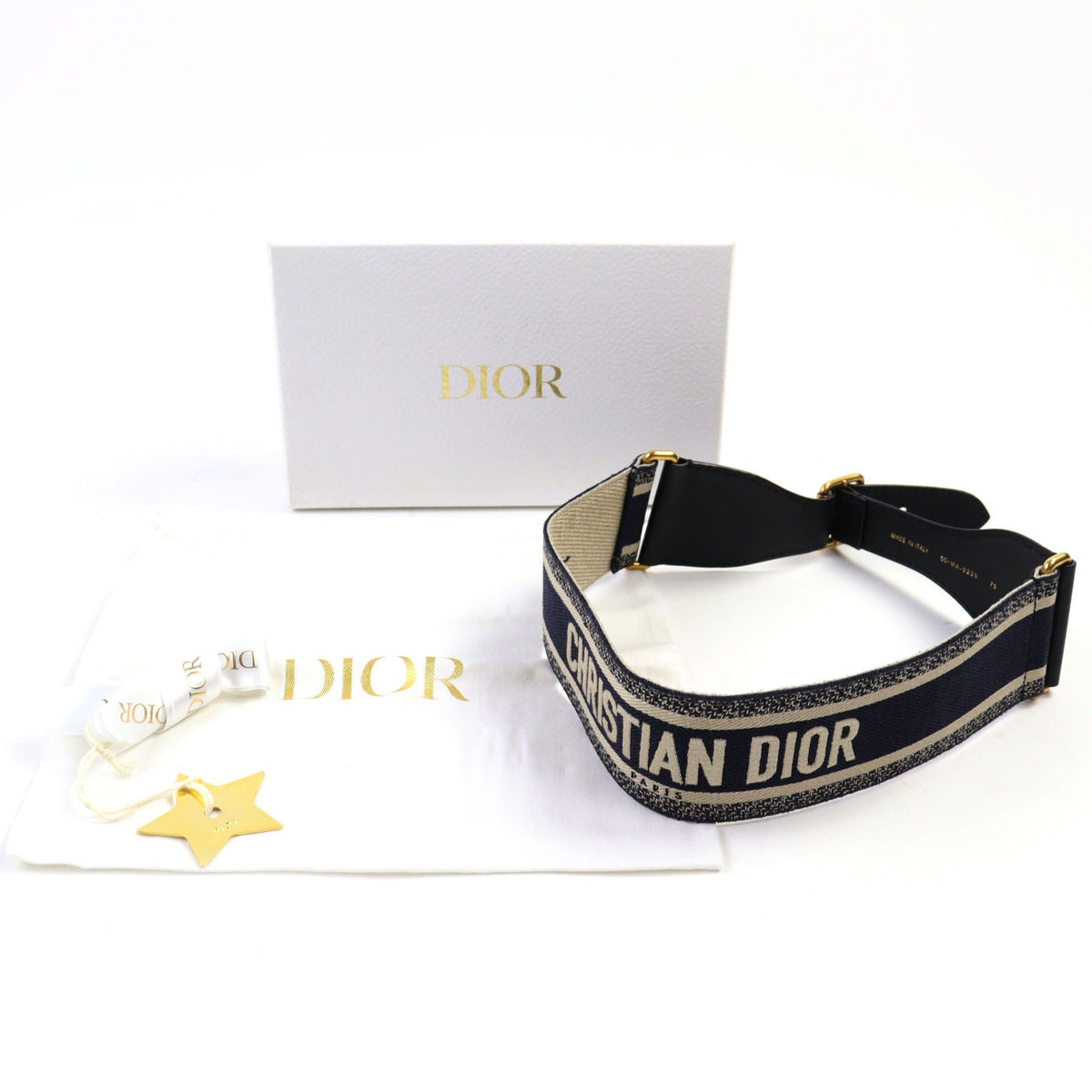 Dior Embroidery Logo Canvas Belt Indigo Blue — view 2