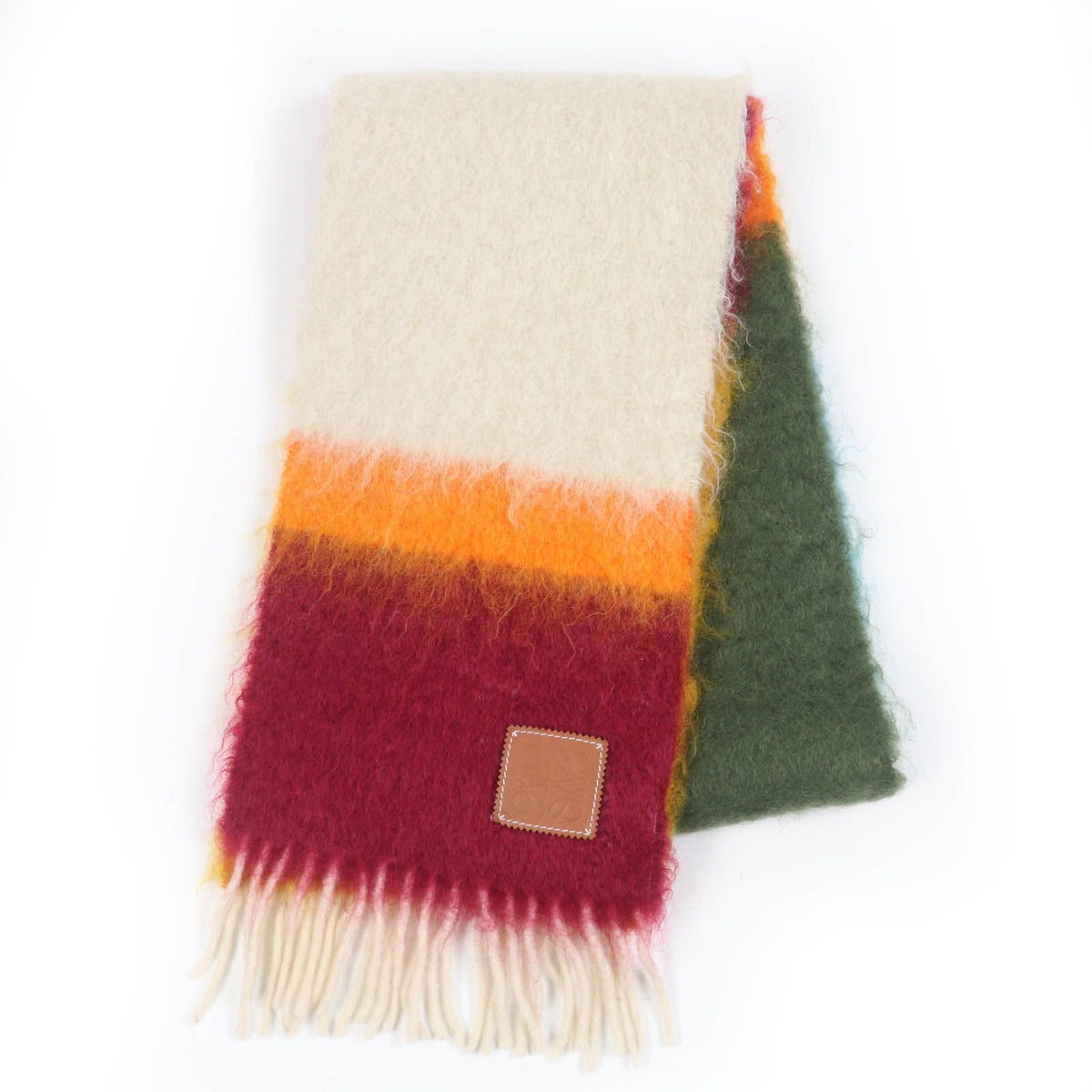 Loewe Mohair Wool Monogram Lambskin with Patch Scarf Fringe Multicolor
