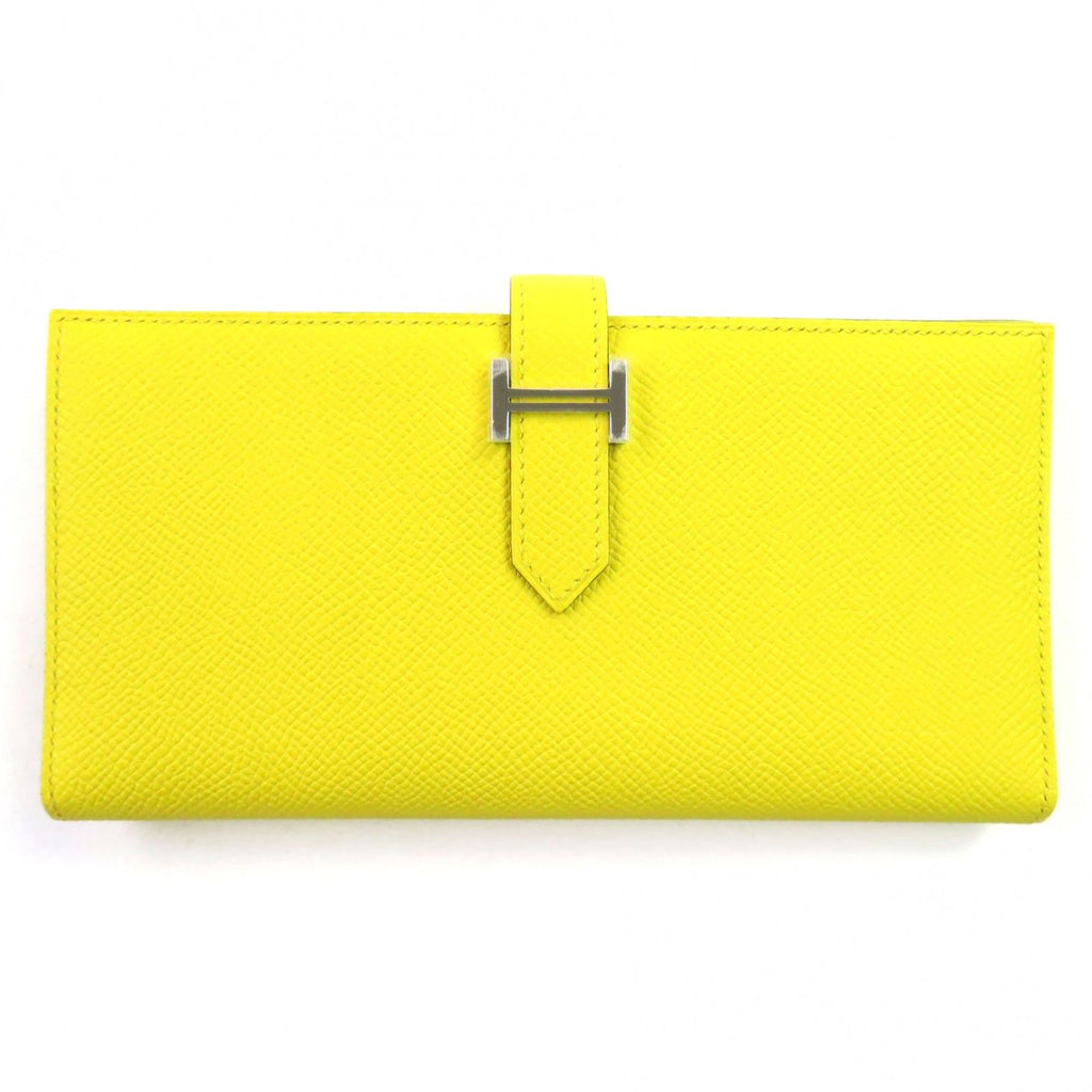Hermes Bearn Soufflet Veau Epsom Jaune Naple Silver H Logo Bifold Wallet