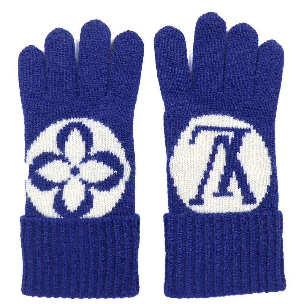 Louis Vuitton Glove Maille LV Medallion Wool 100% Knit Gloves Blue — view 4