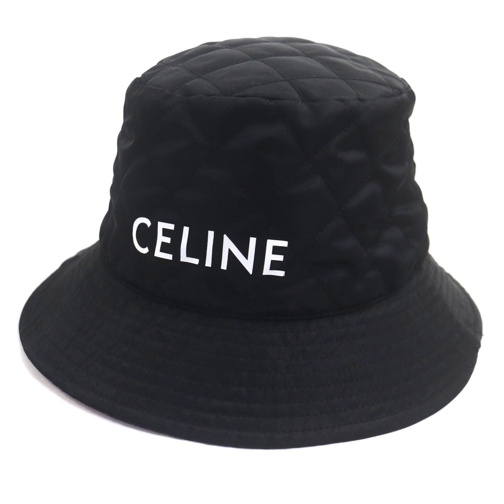 Celine Logo Print Quilted Hat Bucket Hat Black Orange