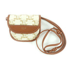 Celine Triomphe Logo Leather Coin Purse Wallet White Brown