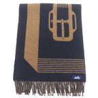 Hermes Sangle Boucle Cashmere 100% Jacquard Fringe Large Shawl Scarf Navy