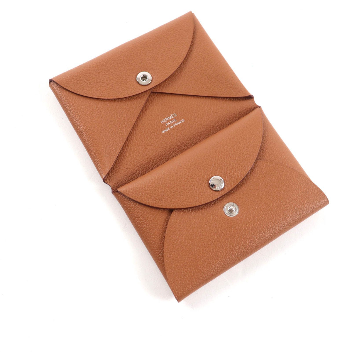 Hermes Calvi Duo Gold Evercolor Coin Purse Card Case — view 4