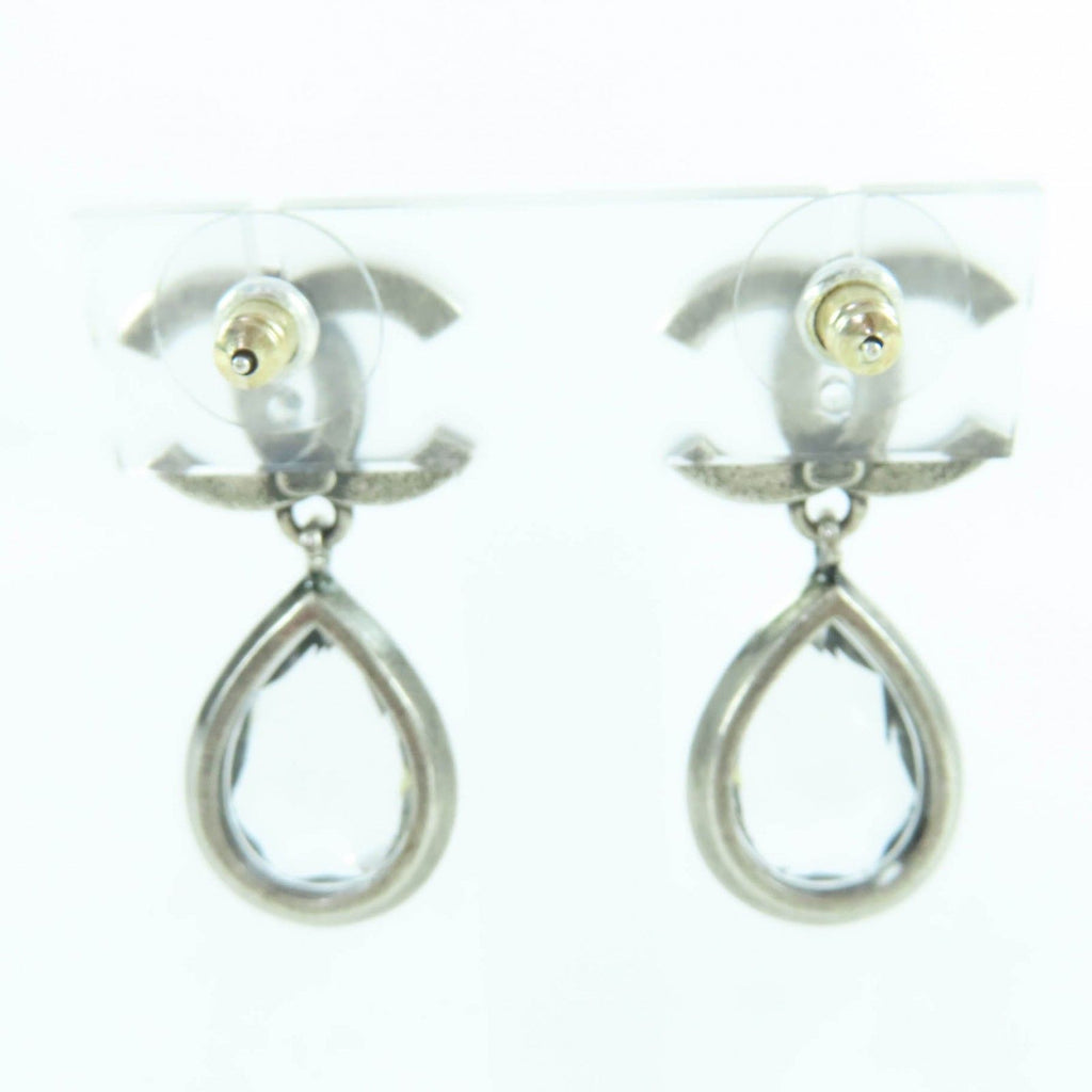 Chanel Metal Crystal CC Logo Bijou Teardrop Earrings Silver — view 4