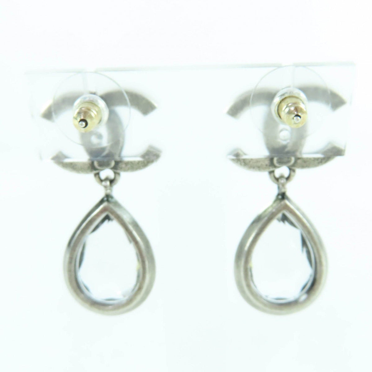 Chanel Metal Crystal CC Logo Bijou Teardrop Earrings Silver — view 4