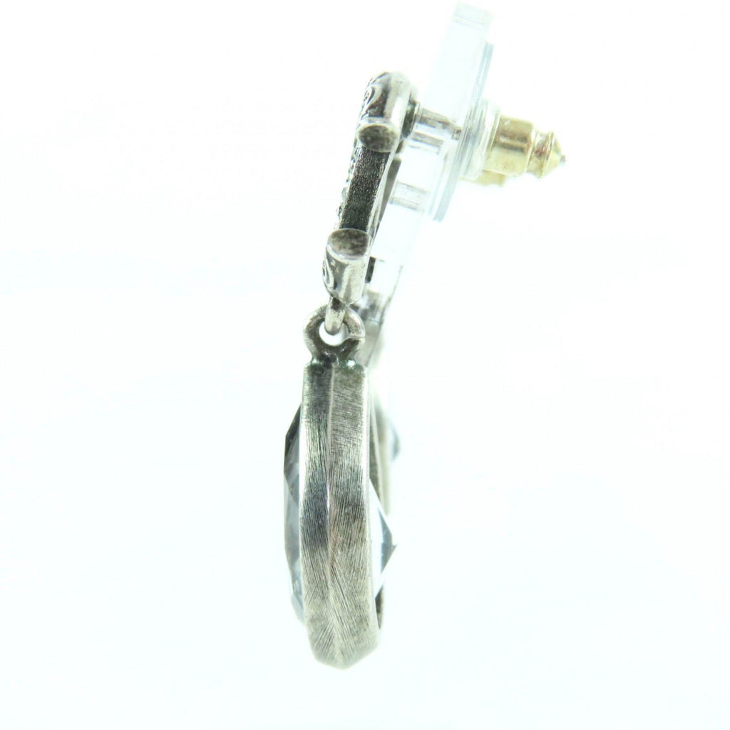 Chanel Metal Crystal CC Logo Bijou Teardrop Earrings Silver — view 3