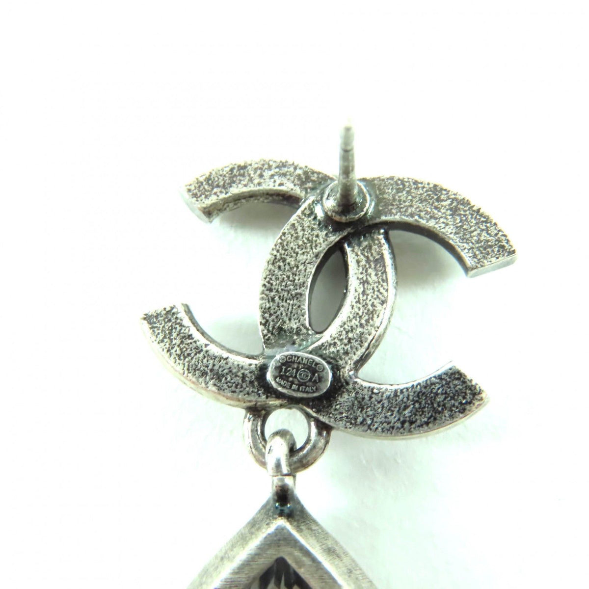 Chanel Metal Crystal CC Logo Bijou Teardrop Earrings Silver — view 7