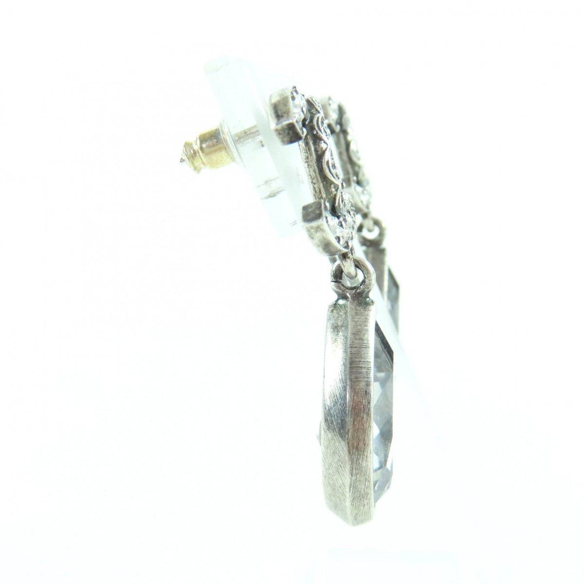 Chanel Metal Crystal CC Logo Bijou Teardrop Earrings Silver — view 5
