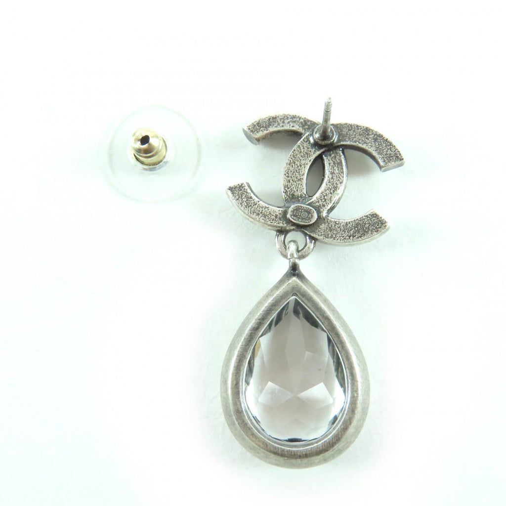 Chanel Metal Crystal CC Logo Bijou Teardrop Earrings Silver — view 6