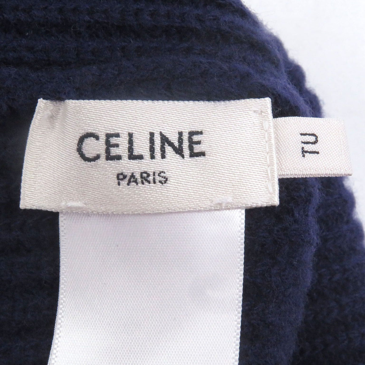 Celine Wool 100% Logo Patch Beanie Hat Knit Cap Navy — view 6