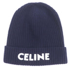 Celine Wool 100% Logo Patch Beanie Hat Knit Cap Navy — view 4