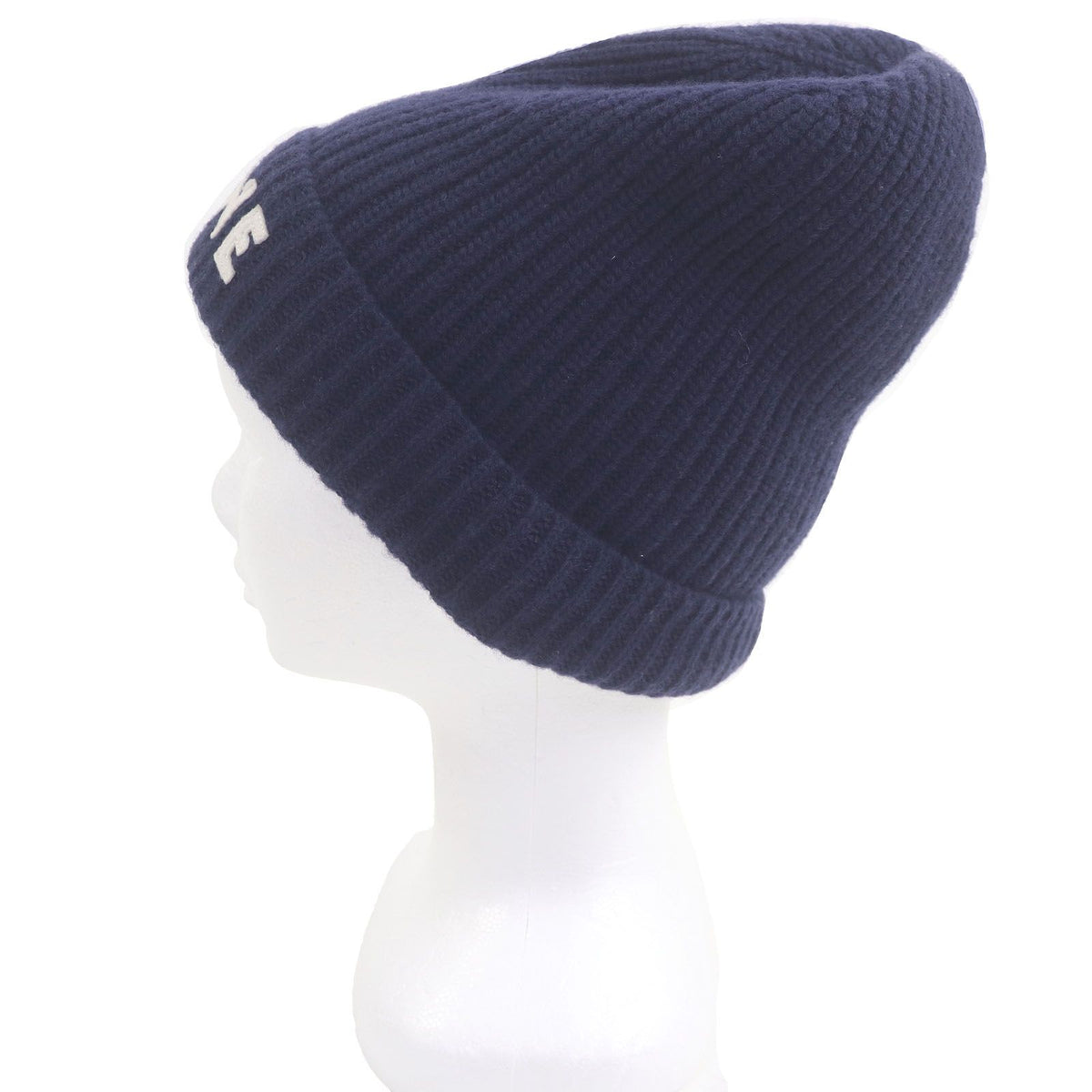 Celine Wool 100% Logo Patch Beanie Hat Knit Cap Navy — view 2