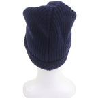 Celine Wool 100% Logo Patch Beanie Hat Knit Cap Navy — view 3