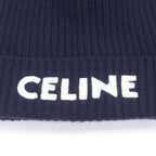 Celine Wool 100% Logo Patch Beanie Hat Knit Cap Navy — view 5