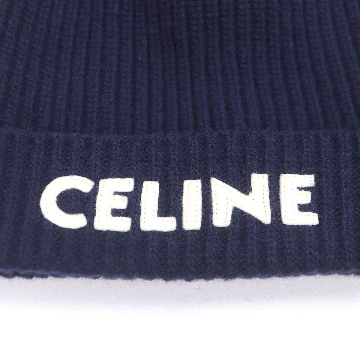 Celine Wool 100% Logo Patch Beanie Hat Knit Cap Navy — view 5