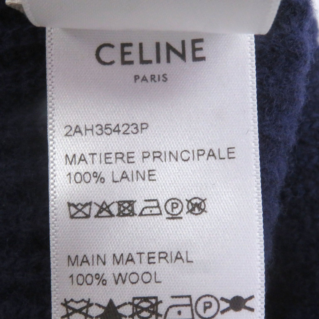 Celine Wool 100% Logo Patch Beanie Hat Knit Cap Navy — view 7
