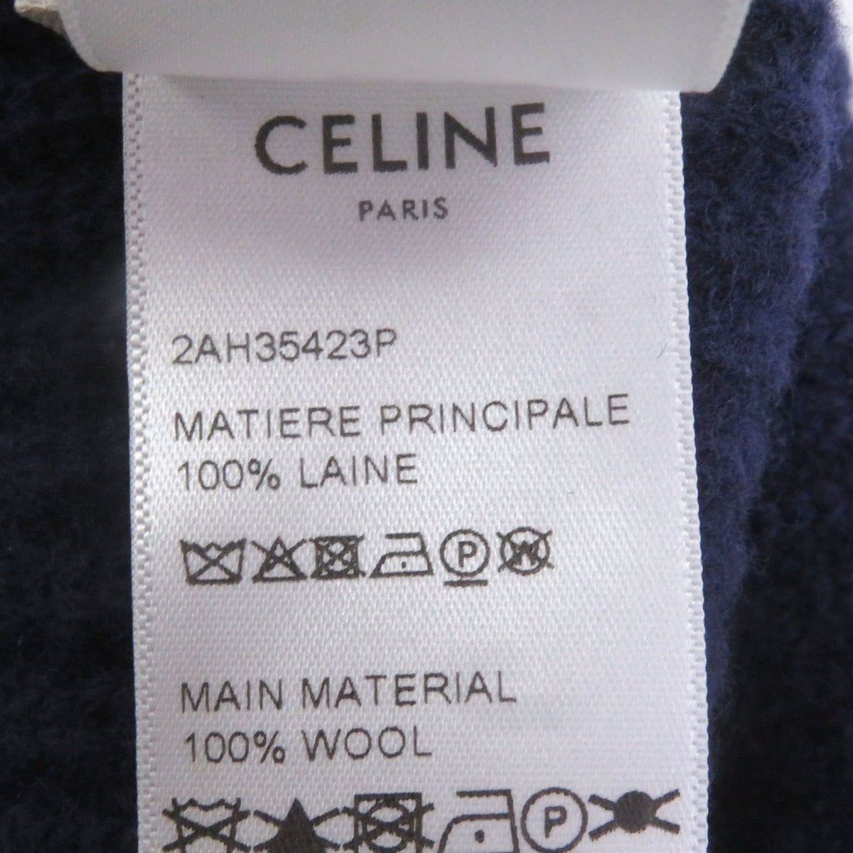 Celine Wool 100% Logo Patch Beanie Hat Knit Cap Navy — view 7