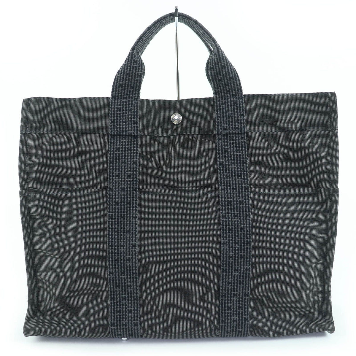 Hermes Herline MM Sellier Canvas Tote Bag Gray