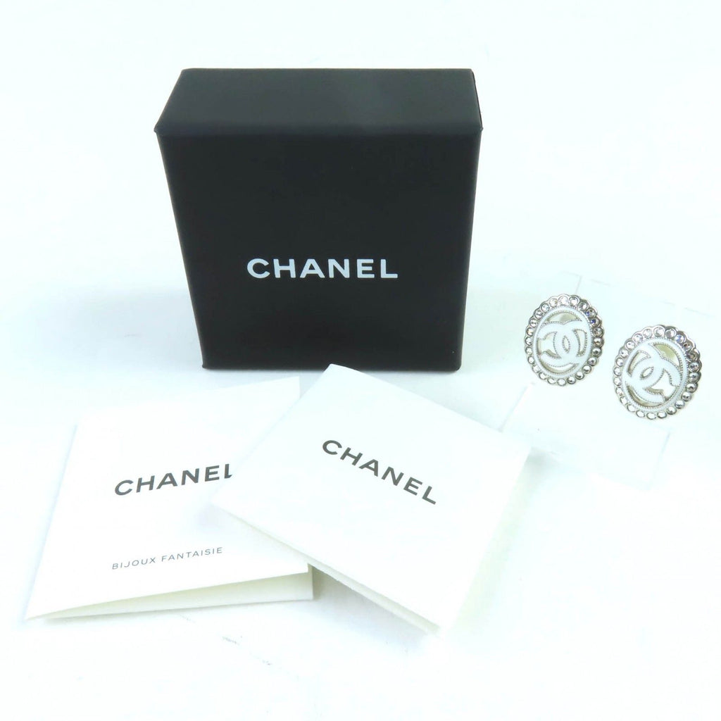 Chanel CC Logo Rhinestone Decorative Earrings White — view 2